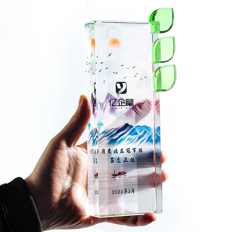 东南 Crystal new leaf shape environmental theme trophy corporate event party award trophy medal