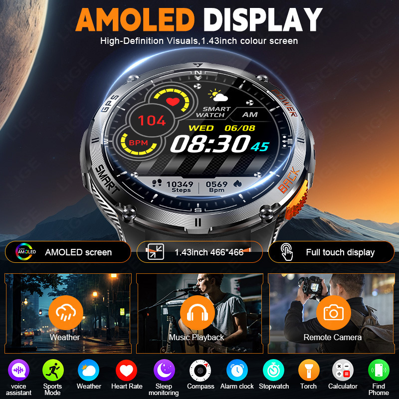 Smartwatch Mit Herzfrequenzmesser Gps Und Bluetooth-anruffunktion_voghion.com