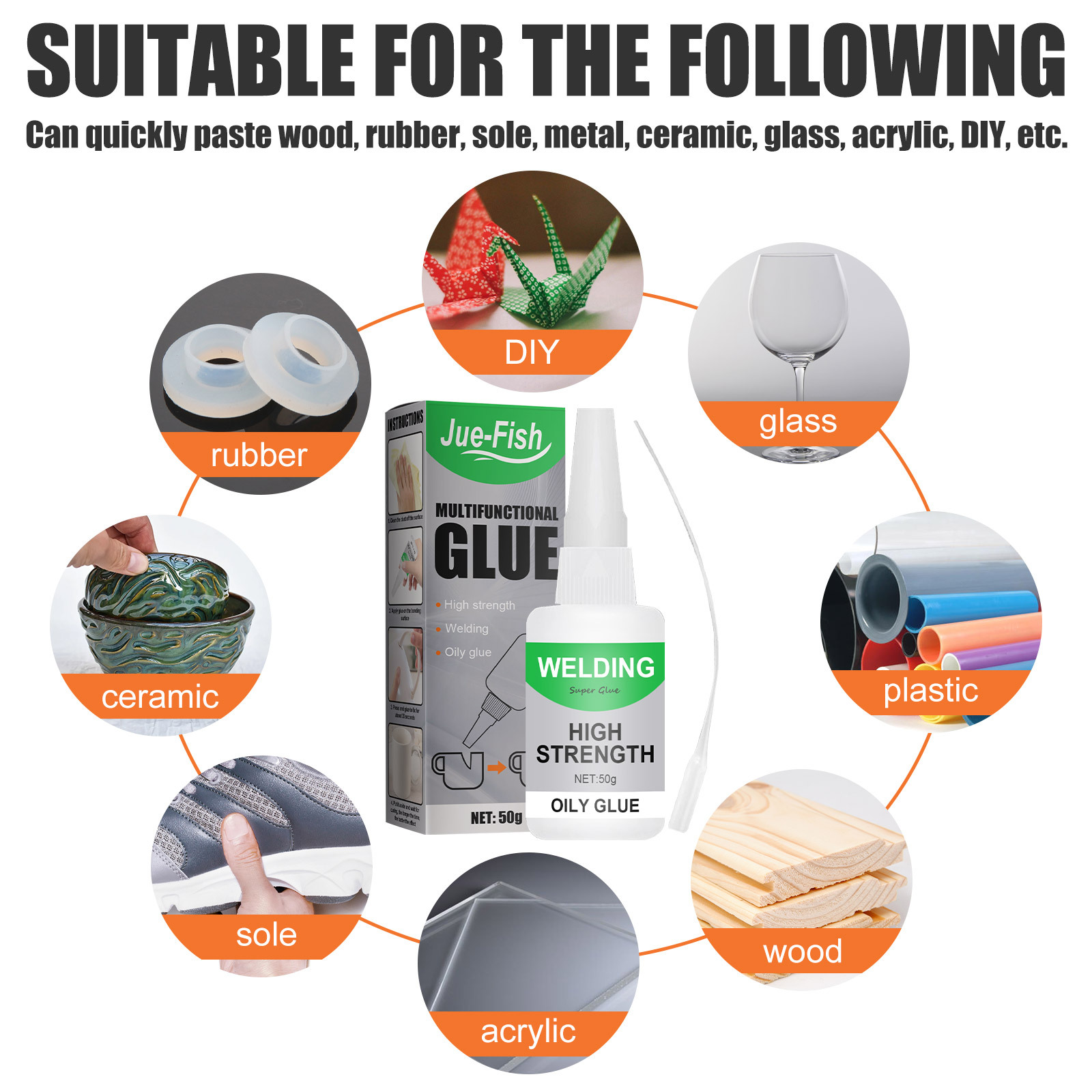 Jue-Fish multifunctional glue, special transparent quick-drying glue for wood, glass and ceramics, waterproof universal glue