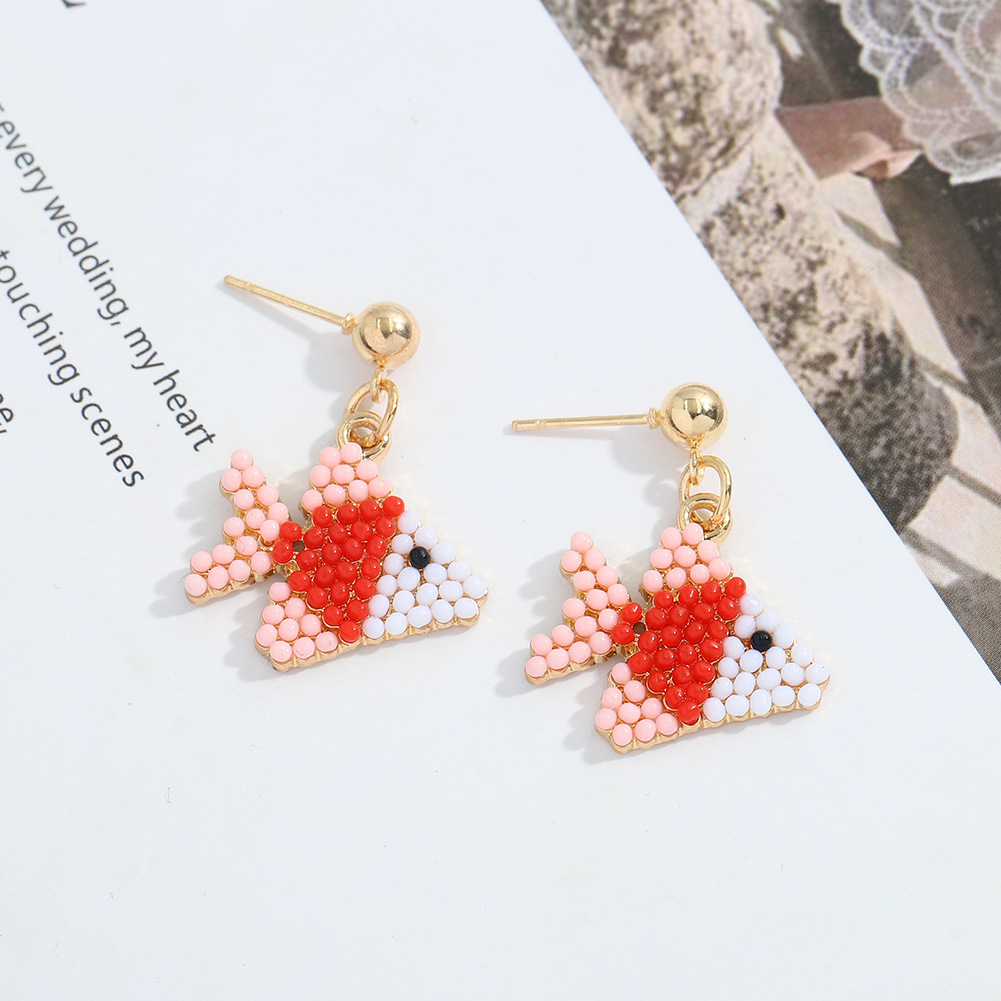 New Alloy Inlaid Rice Bead Earrings display picture 3