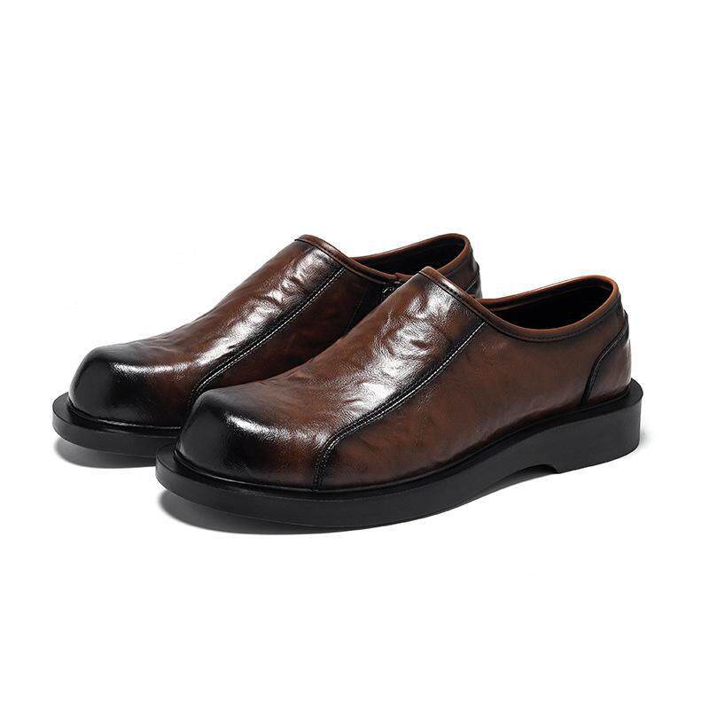 Giày da nam công sở kiểu Derby mũi tròn, gót thấp 1–3 cm — Màu đen