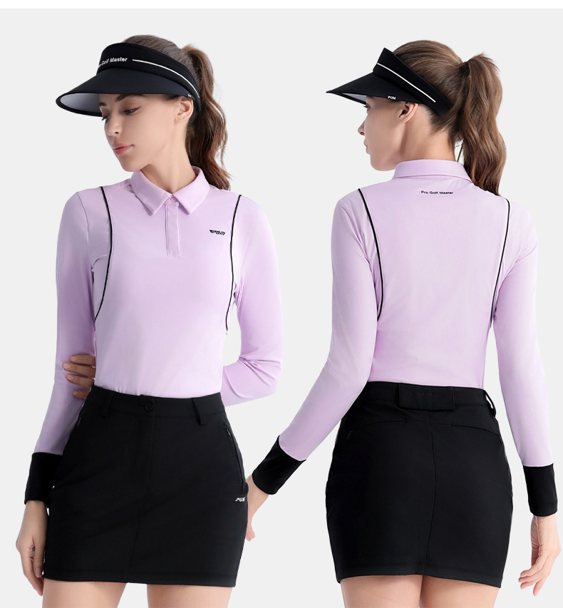 Áo thun dài tay golf nữ PGM vải thể thao co giãn cao — YF717 [vải thể thao/độ đàn hồi cao] áo dài tay màu đen, YF717 [vải thể thao/độ đàn hồi cao] áo dài tay màu trắng, YF717 [vải thể thao/độ đàn hồi cao] áo dài tay màu tím nhạt chi tiết 5