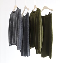 小驼绒加厚插肩袖宽松休闲毛衣针织衫上衣+高腰阔腿8分裤两件套女