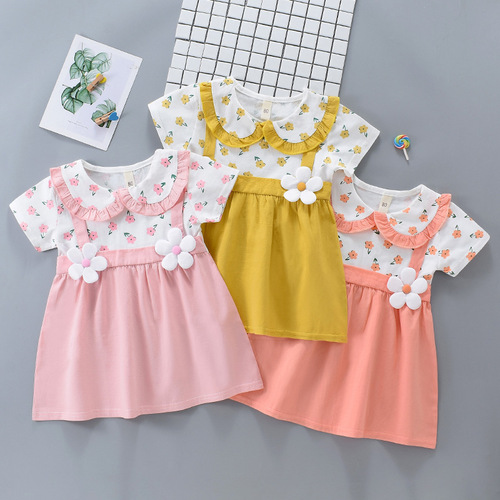 Ladies' summer dress for little girls, children's baby cute two-piece dress, unisex short-sleeve princess dress, 2024 new children's clothing