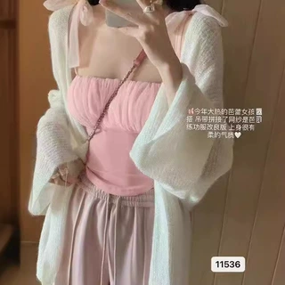 粉色网纱背心吊带女2024夏季新款美背纯欲内搭设计感系带无袖上衣