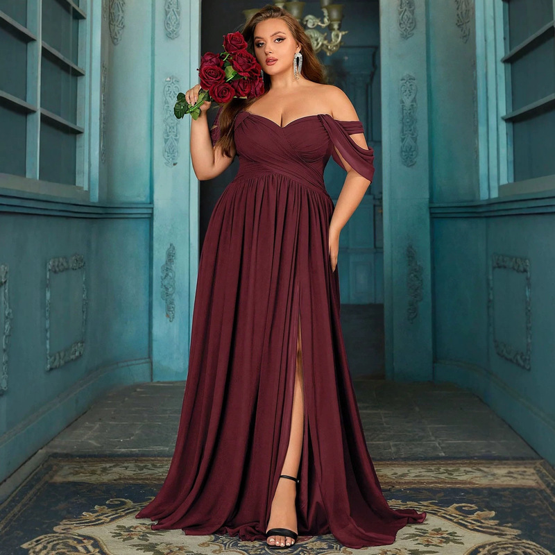 Evening dress, European and American cross-border plus-size dress, long banquet party slimming dress, birthday and annual meeting host dress