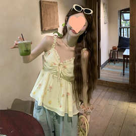 韩式小清新甜美碎花法式吊带背心夏季新款抹胸辣妹显瘦百搭上衣