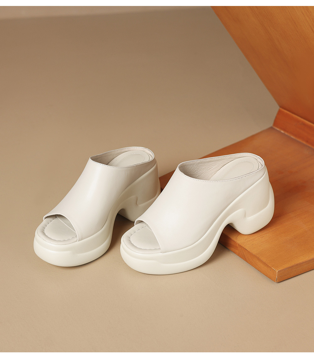 Sandal cao gót nữ đế dày 8,5 cm quai ngang da bò — đen chi tiết 19