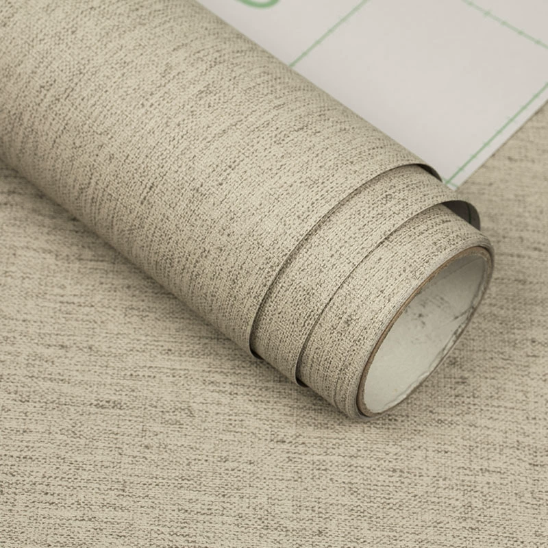 Self-Adhesive PVC Wallpaper, Imitation Linen Pattern, Waterproof & Moisture-Proof, Various Widths