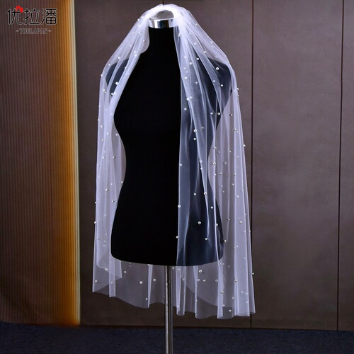 Youlapan long single-layer pearl tail gauze bridal wedding veil short studio photo photography accessories V176