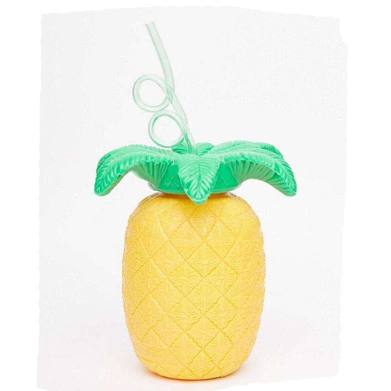INS dibujos animados para niños piña vaso de plástico sandía limón verano paja agua Taza útil agua Taza