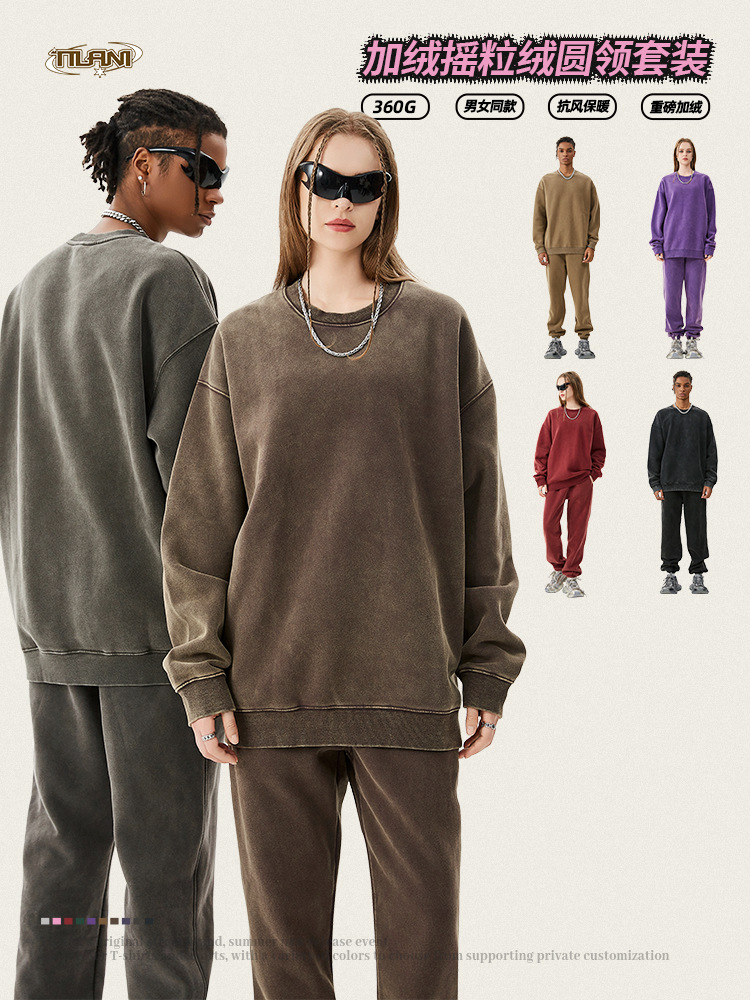 TILANI Men's Wear 2025 Primavera y otoño Peso pesado más suéter de terciopelo Pantalones gruesos Traje deportivo de ocio de batik de estilo retro