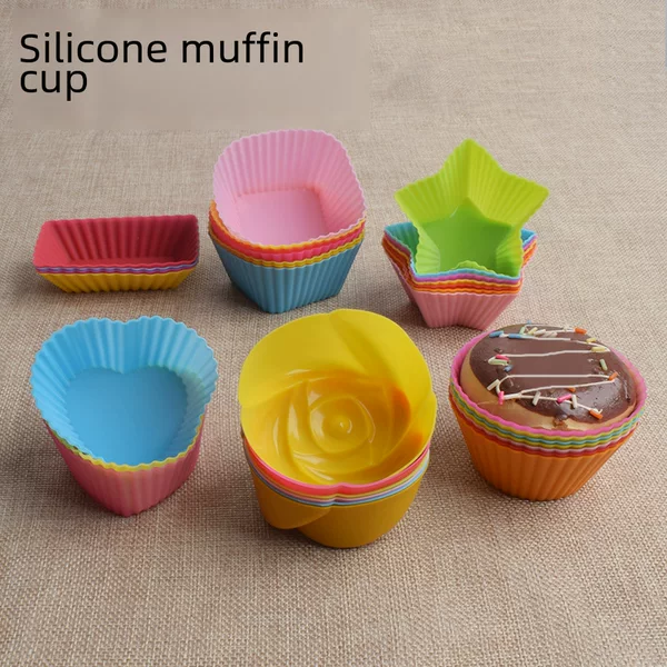 Round Heart Star Rectangular Rose Flower Silicone Muffin Cup 7cm Cake Cup Steamed Bun Mousse DIY Baking Mold