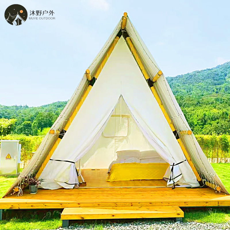 Muye al aire libre de lujo ligero campamento alojamiento triángulo tienda de campaña de viaje camping base de madera estructura Hotel Carpa