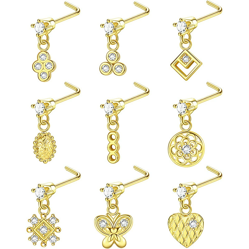 Амазонка трансграничные ювелирные изделия с Проколом носа L-образный полюс кулон для ногтей в носу Любовь Бабочка Циркон Кольцо в носу Европа и Америка