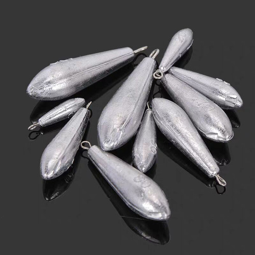 Sea rod with ring willow leaf type lead pendant long fishing weight lead skin fast lead anti-hanging bottom ring willow leaf lead pendant