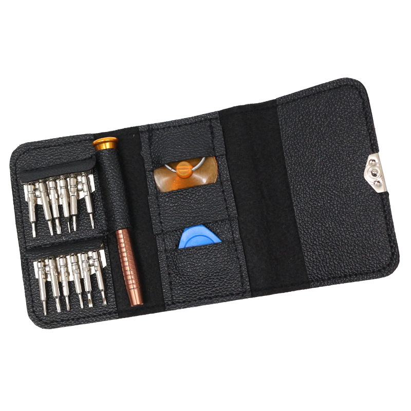 Amazon Venta caliente 25-en-1 destornillador manual traje de cuero bolsa portátil destornillador combinación mini herramienta
