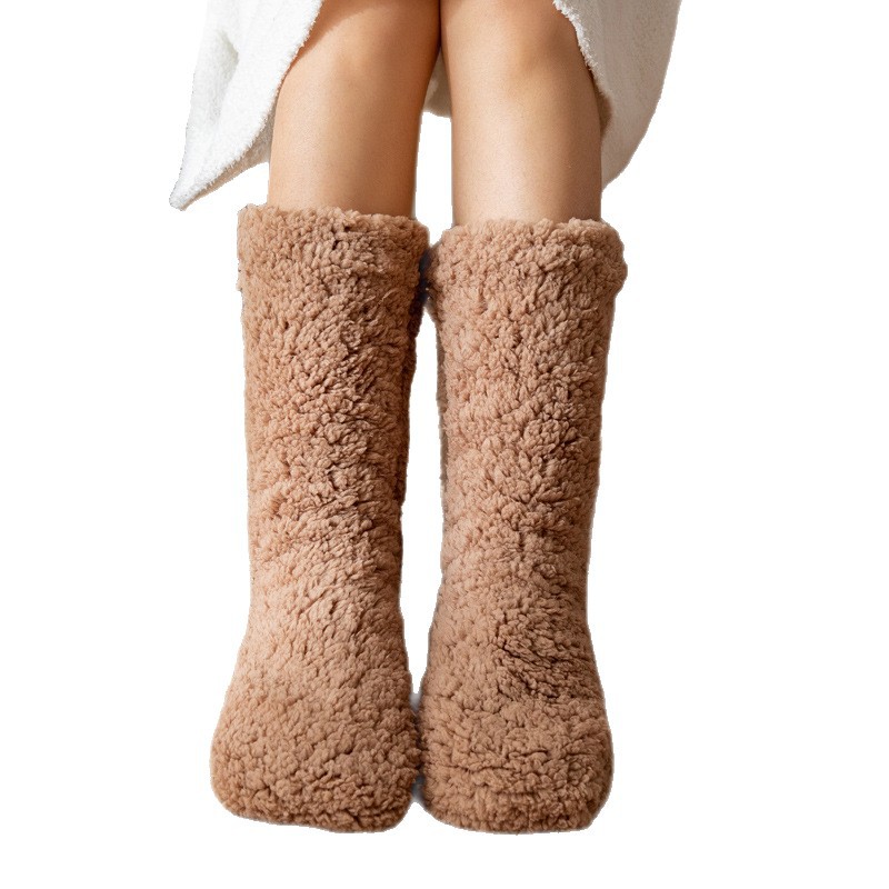 Meias pantufa femininas de inverno em sherpa - Forro de lã grossa, antiderrapantes, ideais para casa e pisos de madeira._voghion.com