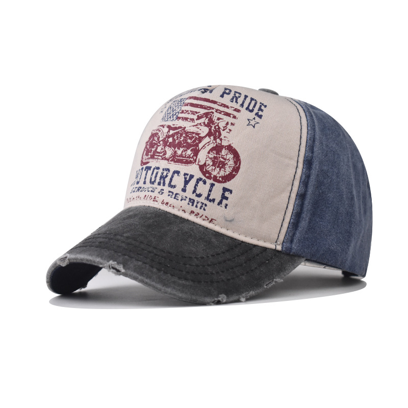 Algodón transfronterizo lavado gorra de béisbol para hombres y mujeres estilo coreano gorra de pico británico shabby Denim al aire libre impreso sombrero apenado image 10