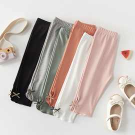 女童打底裤纯棉薄款夏季儿童七分裤外穿女孩洋气弹力修身宝宝中裤