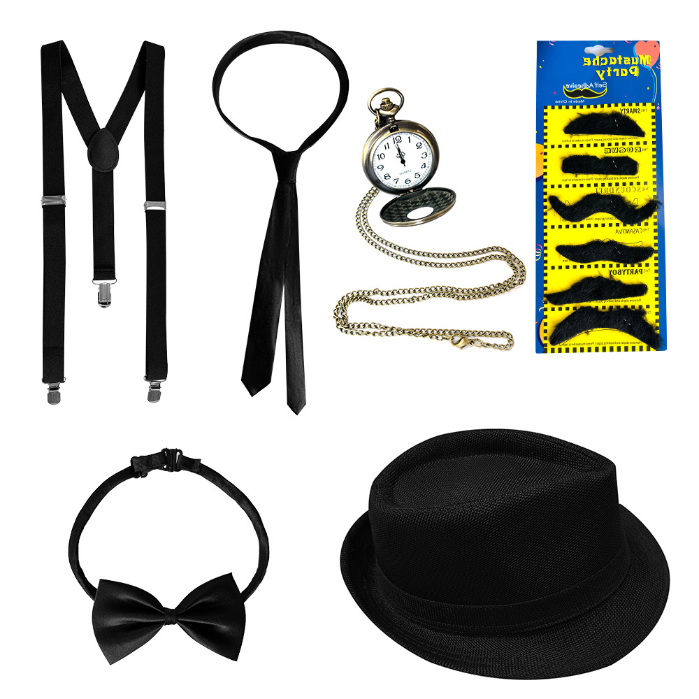 Accesorios de los años 20, sombrero de hombre estilo Gatsby para fiesta de baile, reloj de bolsillo, cordón, corbata, conjunto de sombrero, venta al por mayor image 3
