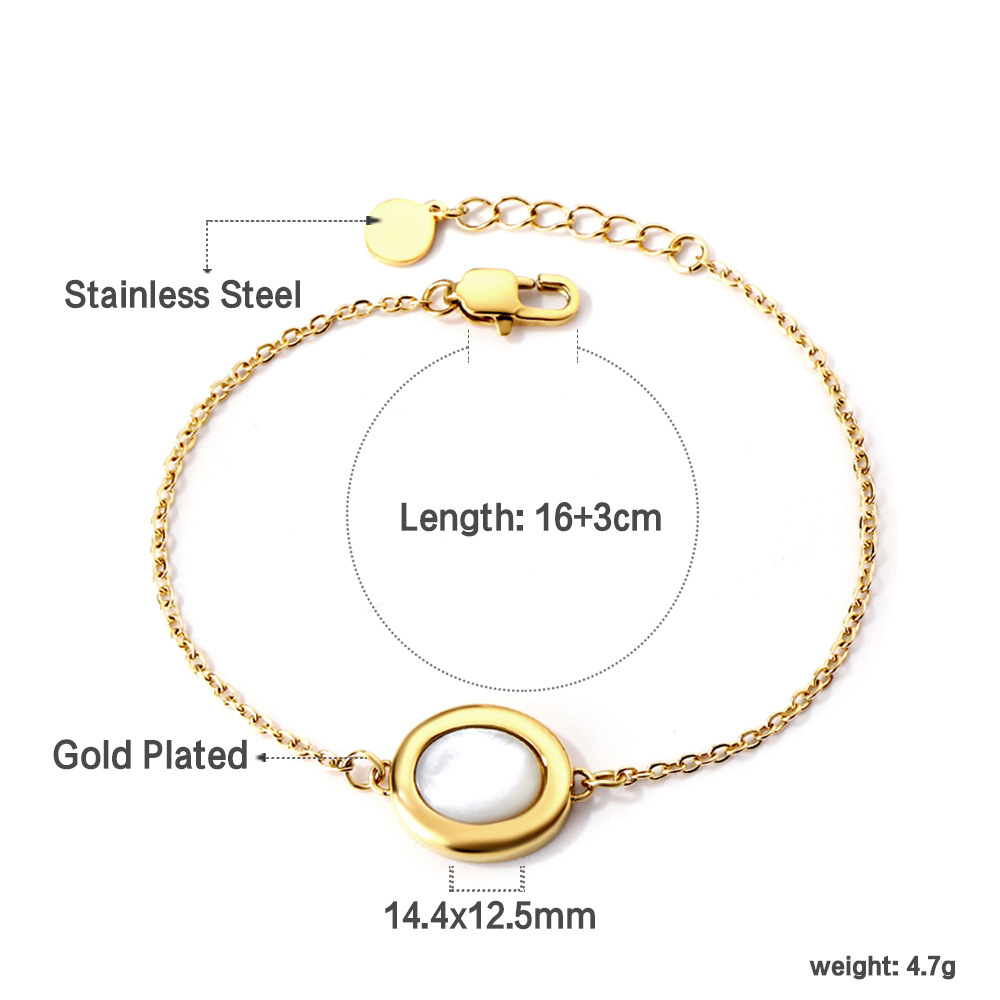 Elegant Oval Stainless Steel Plating Inlay Shell Gold Plated Bracelets Earrings Necklace display picture 3