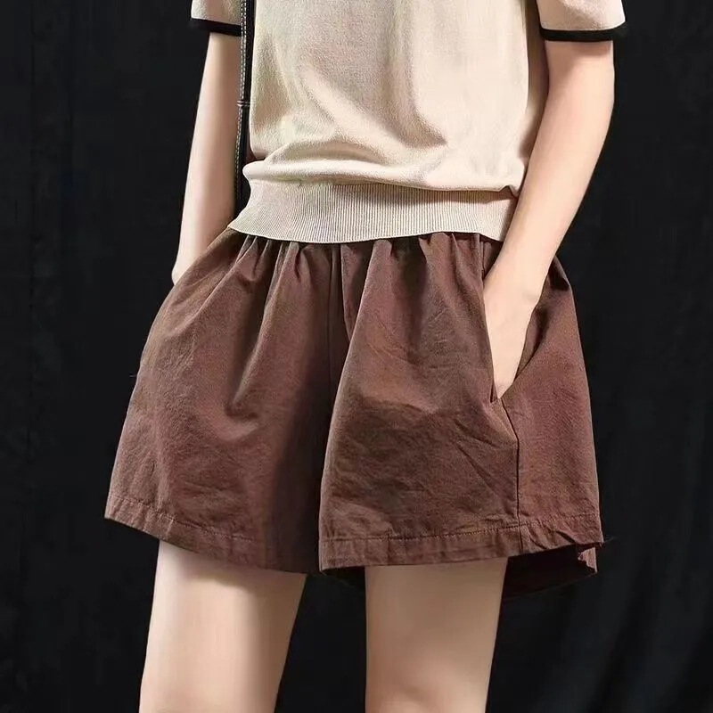 Already shipped: Pure cotton washed fabric, new summer style, elastic waist, loose and slimming women's shorts and wide-leg pants