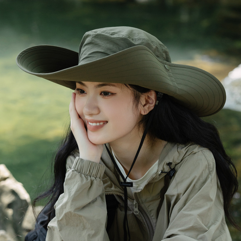 Men's and Women's Oversized Brim Sunscreen Hat Outdoor Hiking Fisherman Hat Mountaineering Fishing Sunshade Hat UV Protection Big Head Wai