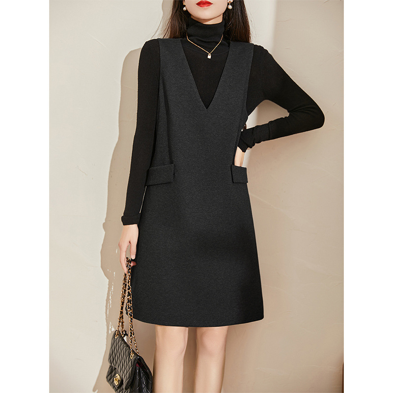 French Hepburn V-Neck Woolen Gray Dress for Women Autumn and Winter New Style 2026 Sleeveless Elegant Vest Dress French Hepburn V-Neck Woolen Gray Dress for Women Autumn and Winter New Style 2026 Sleeveless Elegant Vest Dress
