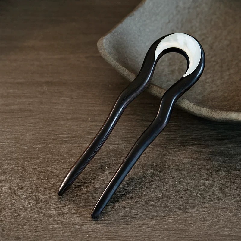 Nuevo clip de cabello en forma de U hecho a mano clip de madera conchas de madera simple clip de cabello de madera accesorios de estilo antiguo lado clip