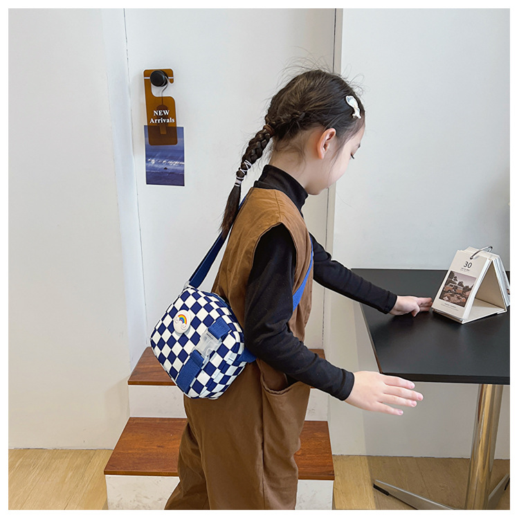 127g Weight Polyester Lining Material Zipper Closure Type Sling Strap Strap Type Shoulder Bag, Crossbody Bag Bags Type Casual Occasion Nylon Material Plaid Pattern All Seasons Season Kid'S, Women's Gender Cute Style Square Shape Kid'S Women's Nylon Plaid Cute Square Zipper Shoulder Bag Crossbody Bag 2