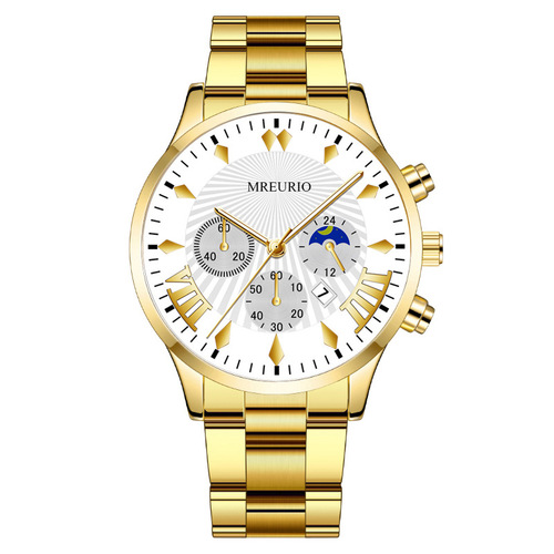 Foreign trade fashion three-eye six-pin calendar men's watch men's watch steel band quartz watch manufacturer one piece drop shipping