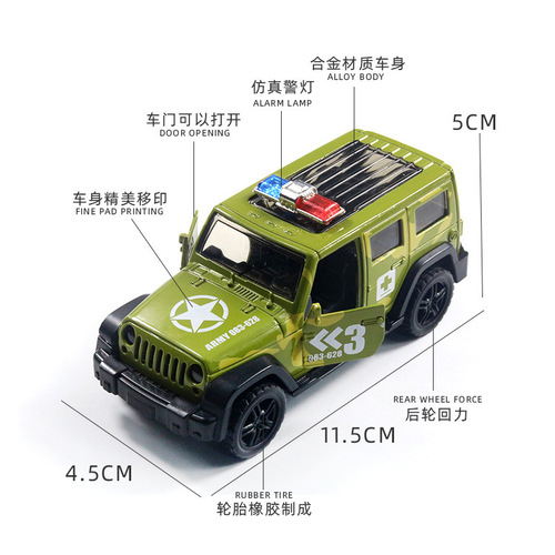 1:36 Ben Alloy Off-Road Police Car Model Male Open Door Pull Back Jeep Toy Car Cake Ornament Decoration