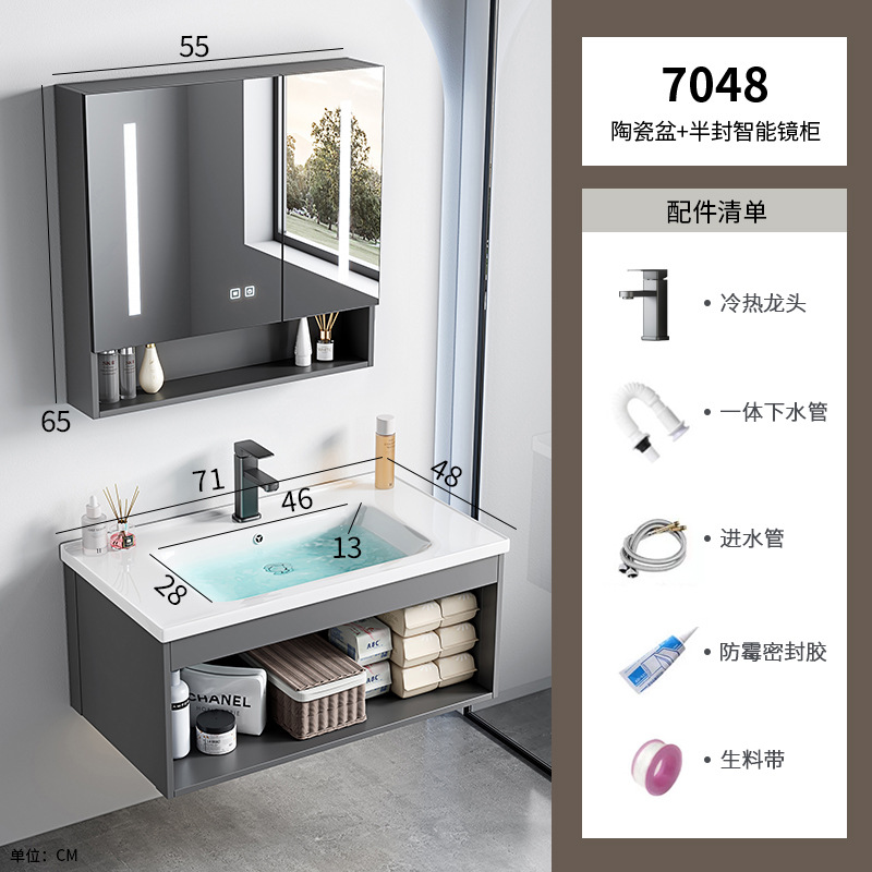 Casa de alquiler lavabo de pared gabinete combinación lavabo pequeño apartamento baño lavabo de cerámica cuenca integrada