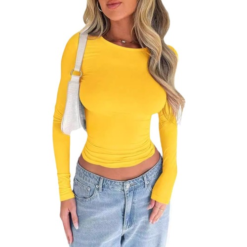 2024 Amazon Temu Bestseller: New European and American Style Solid Color Slim-Fit Round-Neck Short Long-Sleeved T-Shirt for Cross-Border Women’s Fashion