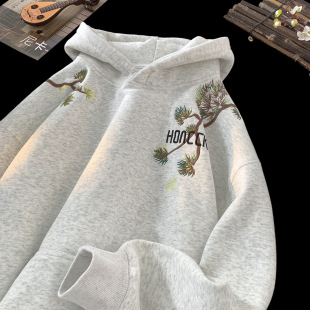 New Chinese style hooded sweatshirt for men 2025 winter heavyweight national style plus velvet hoodie high street trendy brand couple casual jacket