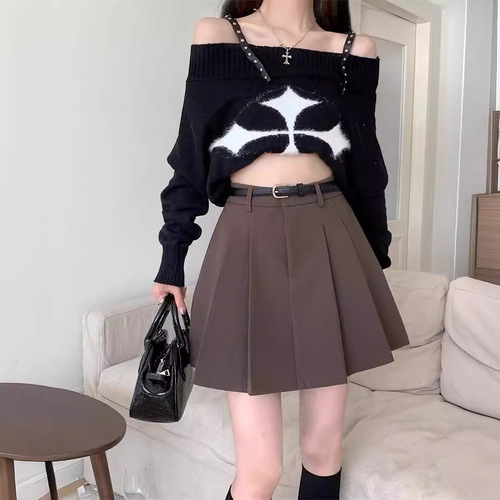 Women's Summer Thin Grey Suit Shorts High-Waisted A-Line Skirt False Pleated Pants for Outerwear