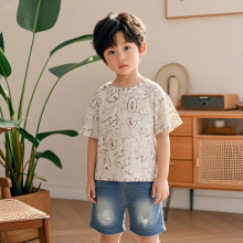 男童满印字母圆领短袖套装外贸夏装新款夏季休闲童装一件代发