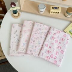 コットンデジタルプリント生地ピンク系かわいい漫画動物プリント生地子供服ホームウェアパジャマ布