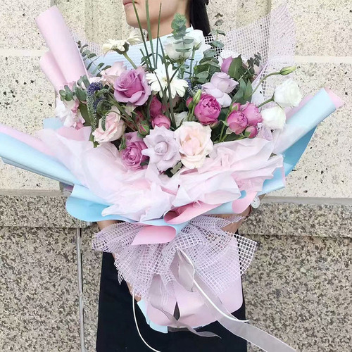 Factory wholesale dropshipping floral bouquet flower wrapping organza Korean checkered hollow grid flower wrapping mesh