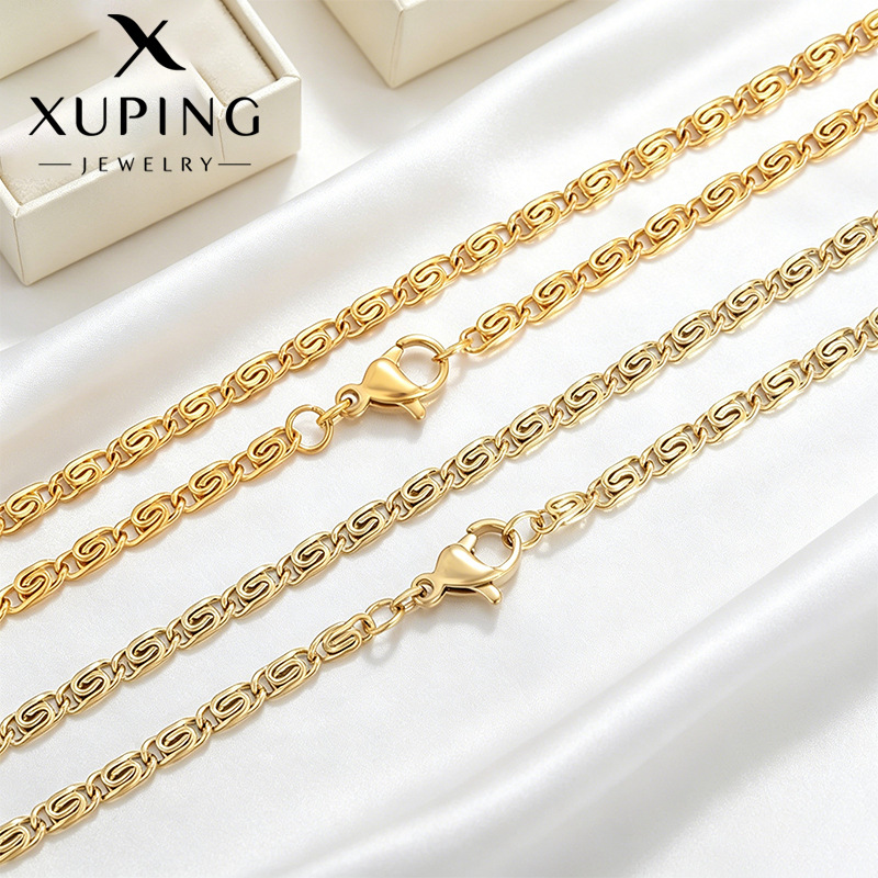 Xuping Europa y los Estados Unidos transfronterizos doble elíptica cadena de hebilla de langosta simple diaria fácil de montar collar de acero inoxidable cadena accesorios