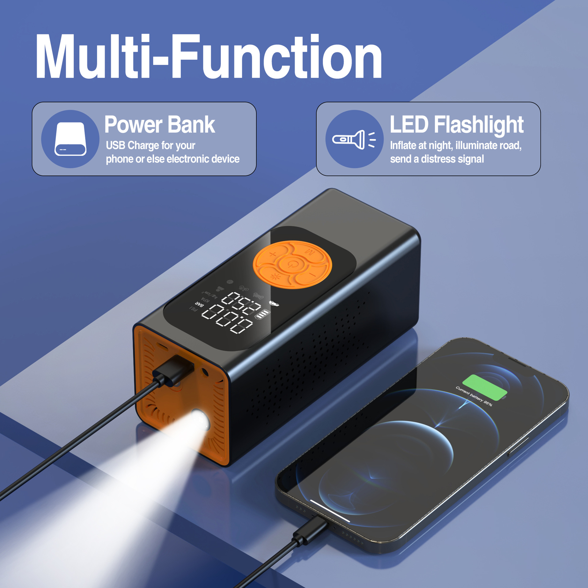 Car Air Pump, Automatic Inflating and Deflating Car Tire Pump, Wireless Inflator, Mini Portable Electric Air Pump