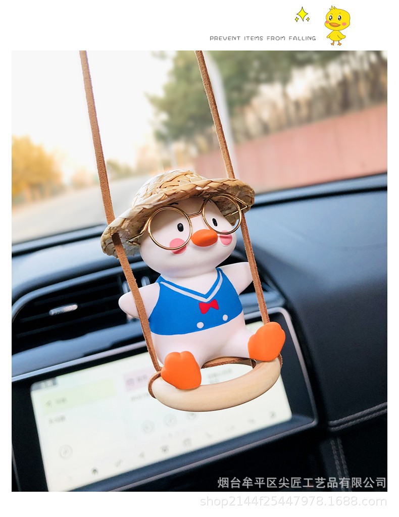 Cross-Border Original Manufacturer Swing Duck Car Hanging Ornament, Duck Aromatherapy Car Rearview Mirror Hanging Decoration, Car Hanging Decoration