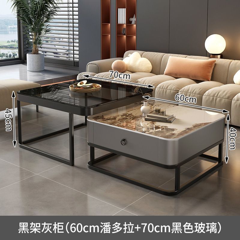 Mesa de centro de pizarra de roca, mesa de centro simple moderna de lujo ligero, sala de estar, hogar, apartamento pequeño, balcón, mesa auxiliar cuadrada italiana