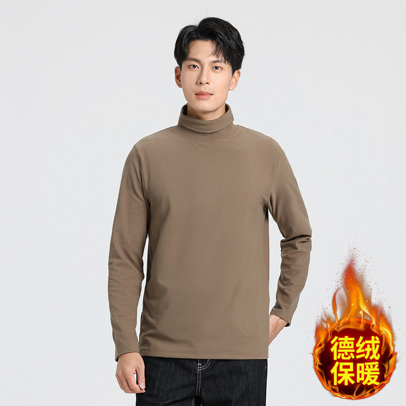가을과 겨울 높은 칼라 벨벳 티셔츠 남성용 따뜻한 탄성 두꺼운 벨벳베이스 셔츠 남성 의류