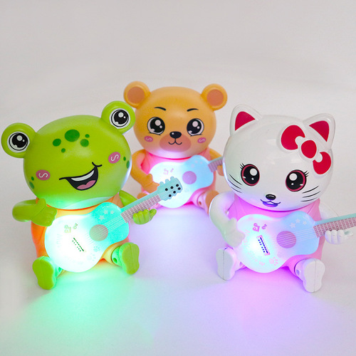 Cross-border new children's electric guitar animal light music shaking head cute pet little guitarist street stall toys wholesale