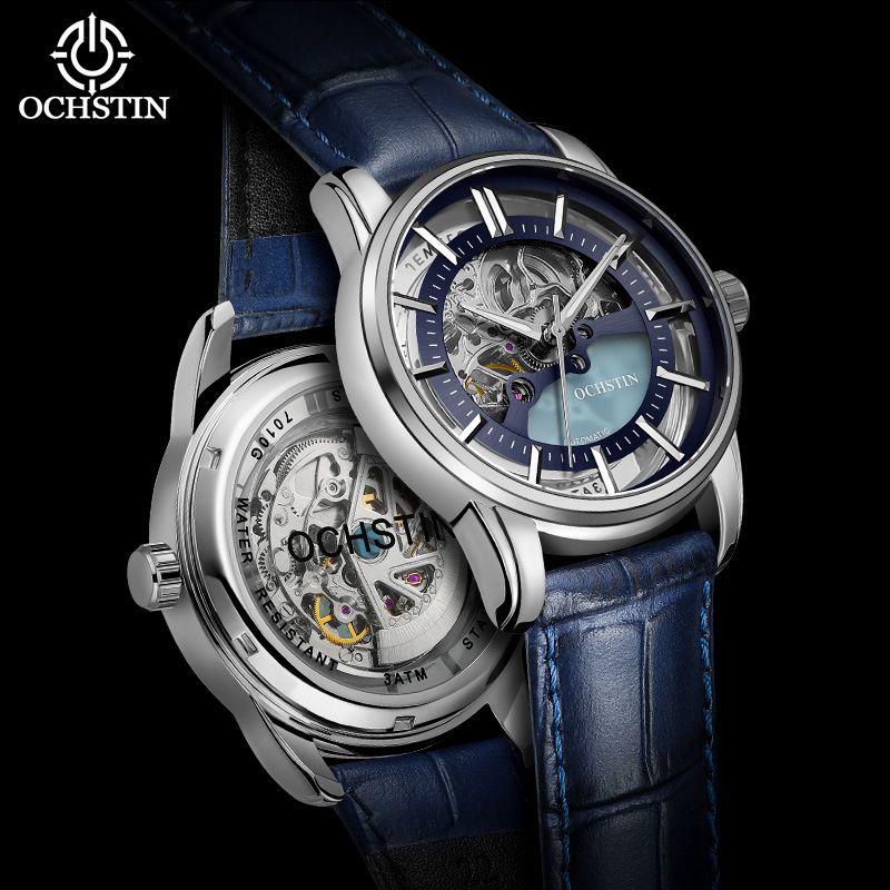 2021 Nuevo reloj de marca augustden Reloj mecánico hueco completo Reloj de hombre de cuero impermeable de moda