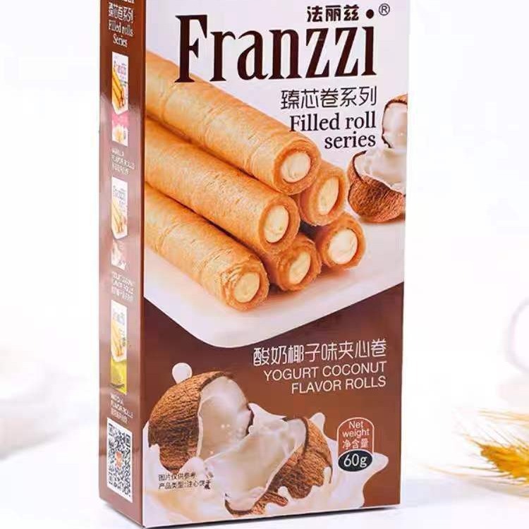 法麗茲夾心蛋卷60g抹茶香草椰子味注心威化餅乾零食小吃休閒食品