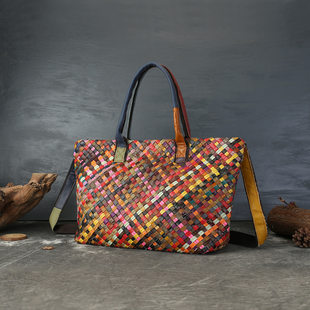 Woven capacious genuine design leather one-shoulder bag