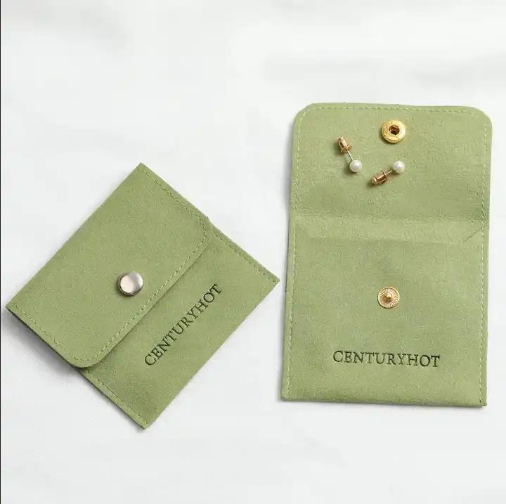 环保加工制定绒布小袋子双面绒折叠饰品袋超纤按扣首饰包装袋logo